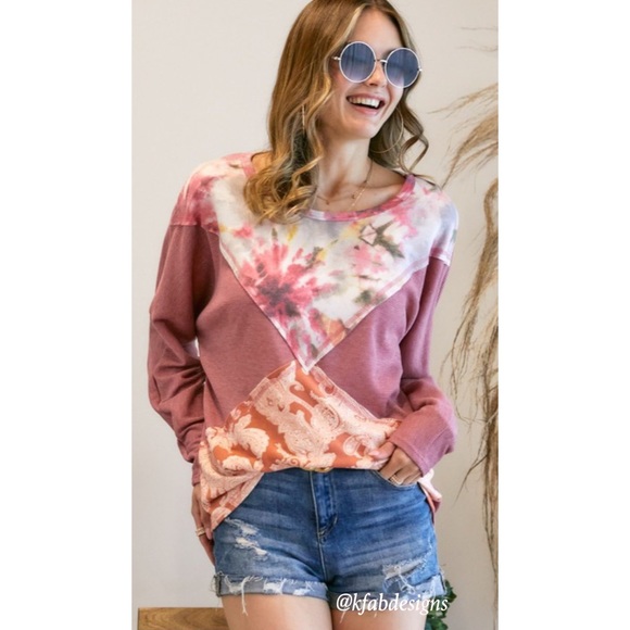 LAST 2! Color Block Paisley/Tie Dye Print Super Soft Top! - Picture 7 of 8